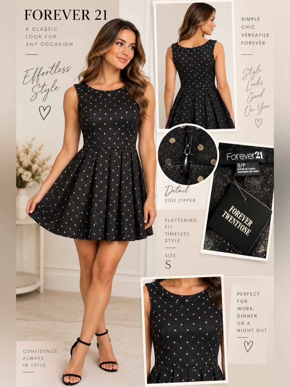 Forever 21 Black Dress with Gold Polka Dots